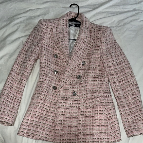 Zara Pink Tweed Blazer - Picture 3 of 13